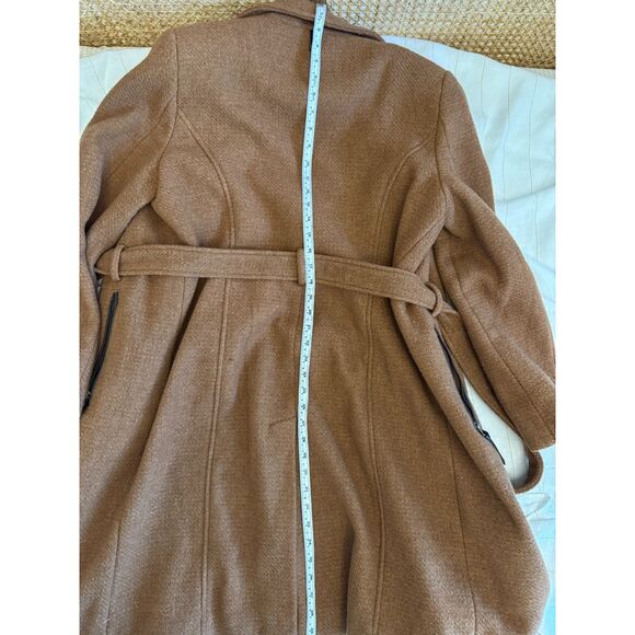 CALVIN KLEIN Wool Blend Belted Wrap Coat Women's Dark Camel Brown - Picture 6 of 11